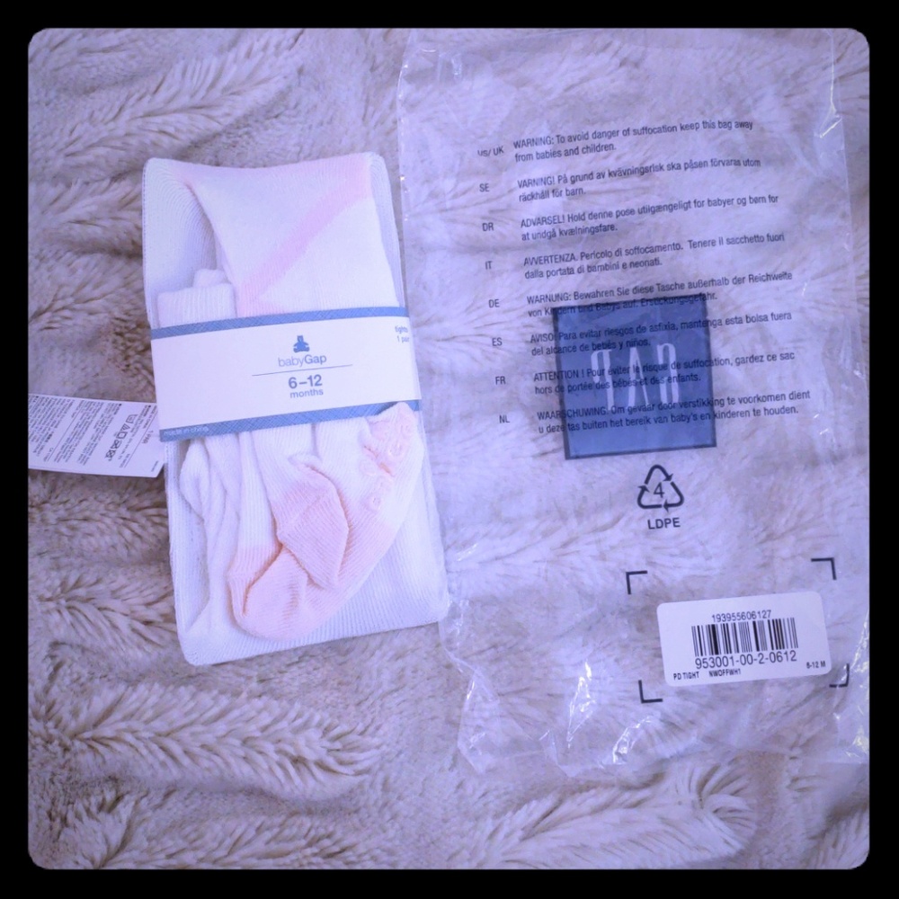 BabyGap Tights, white with light pink design